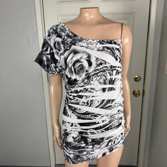 Vintage Y2K Wet Seal Women's Dress XL One Shoulder Floral USA Stretch Mini T7 - Picture 1 of 8